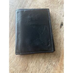 Vintage Black Leather Trifold Wallet with Flying Ducks Embossing Bag Bazaar